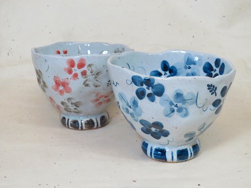 藍花/赤彩花　陶碗