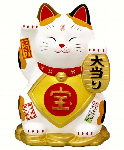 錦彩大当り招き猫(中・みけ)(宝くじ入れ貯金箱)