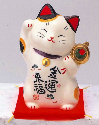 彩絵金運来福招き猫　大