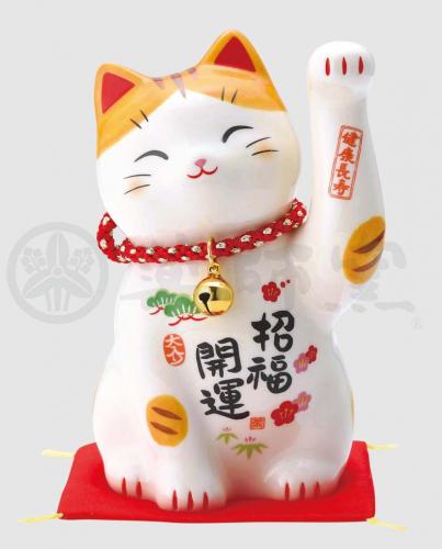 彩絵招福開運招き猫(鈴付・中)