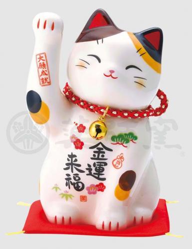 彩絵金運来福招き猫(鈴付・中)