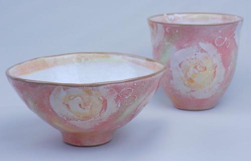 ホワイトローズ　ピンク　茶碗/湯呑