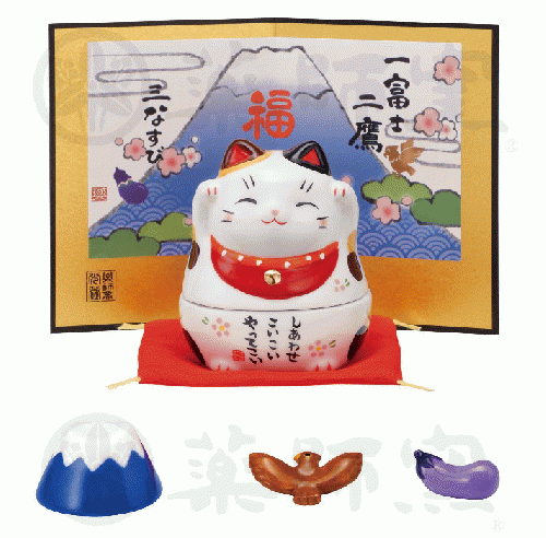 彩絵福夢箸置きセット(招き猫小物入れ付)