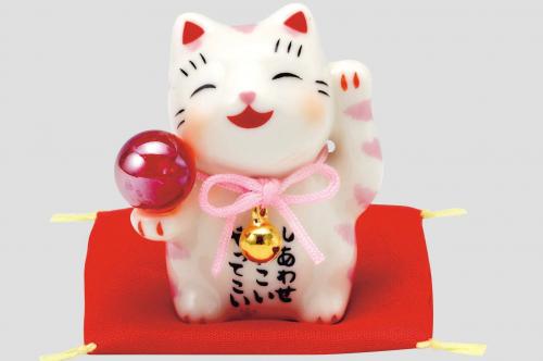彩絵縁まねき猫(玉持ち・桃)　小